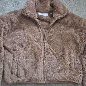 Sunday Best Plush Zip Collar Jacket in Taupe